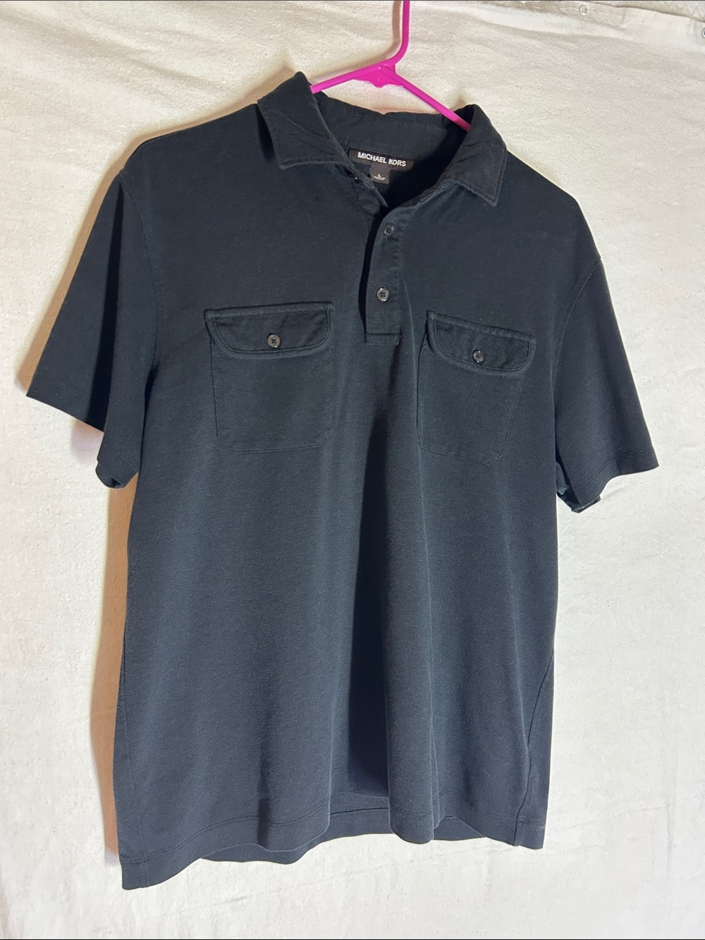 Michael Kors Black Short-Sleeve Polo with Dual Chest Pockets